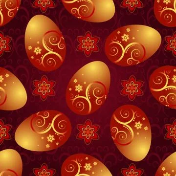 Bright red pattern with Easter golden eggs イラスト素材