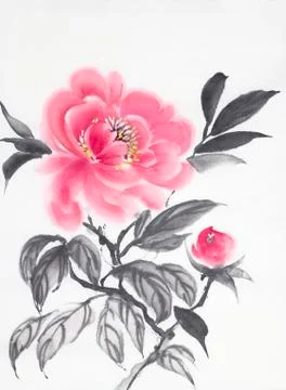 Bright red peony Illustrazione stock