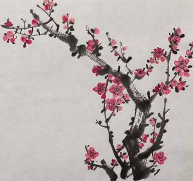 Bright red plum branch Stock Illustration