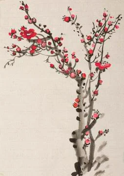 Bright red plum branch Stock Illustration