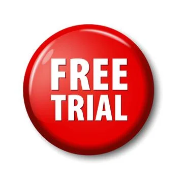 Bright red round button with words 'Free Trial' Illustrazione stock