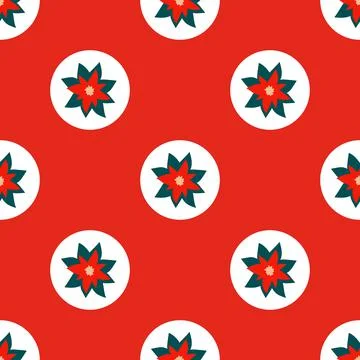 Bright red seamless Christmas pattern of repeating elements - white circles w Stock Illustration