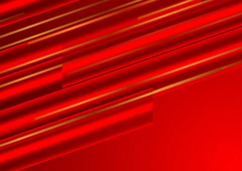 Bright red smooth stripes and golden lines abstract background Stock Illustration