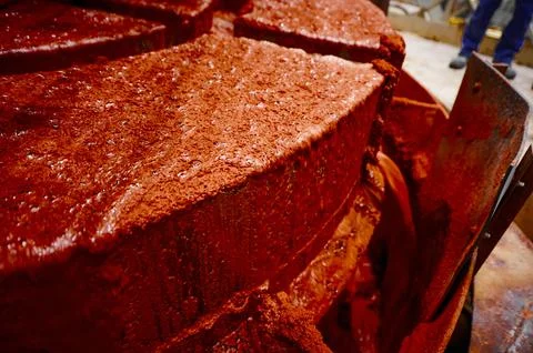 Bright red solid residual of sylvinite in floatation bath Foto stock