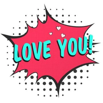 Bright red speech bubble with LOVE YOU text Stock Illustration