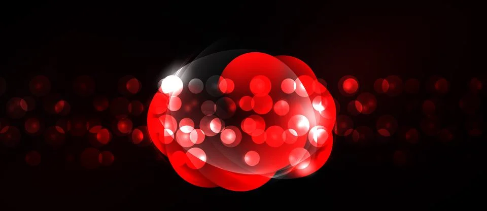 Bright red sphere composed circles, glowing effect. Dark background creates Stock Illustration