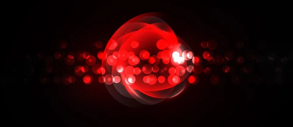 Bright red sphere composed from numerous glowing dots. Dark background Stock Illustration