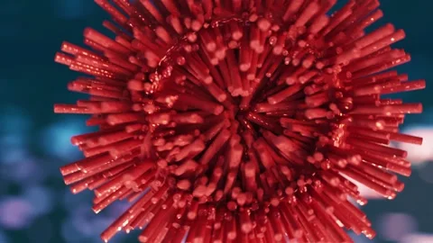 Bright red spiky abstract sphere on blue gradient background footage clip Stock Footage 327572791
