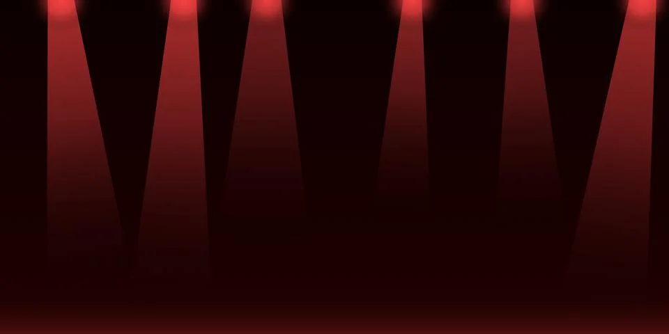 Bright red spotlights shining down on a dark stage floor Stock Illustration