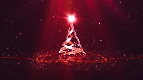 Bright red starburst explodes revealing glowing ribbon tree motion Stock Footage 327516924