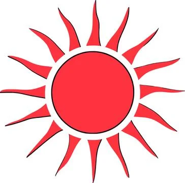 Bright Red Sun Shape with Rays and Circle Stock Illustration