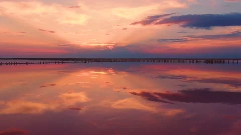 Bright red sunset on the lake Stock Footage 146321742