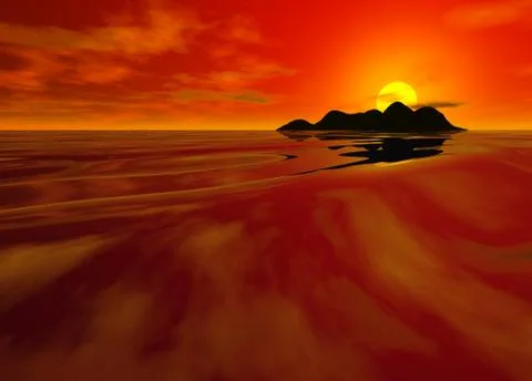 Bright red sunset seascape Stock Illustration