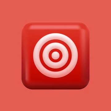 Bright Red Target Icon. Isolated Squared 3D Button Stock Illustration