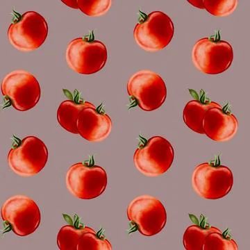 Bright red tomatoes in watercolor pattern for textile and wrapping designs Stock Illustration
