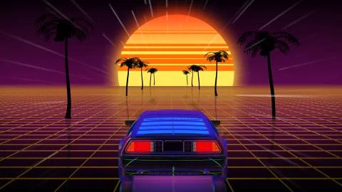 Bright retro futuristic world of computer space Stock Illustration