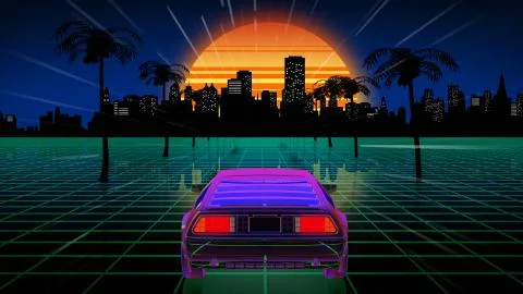 Bright retro futuristic world of computer space Stock Illustration