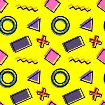 Bright Retro Geometric Seamless Pattern on Yellow Illustrazione stock