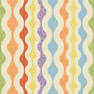 Bright retro seamless pattern with various shapes Stock Illustration