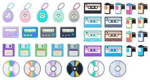 Bright retro tech icons Stock Illustration