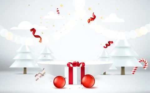 Bright room with christmas elements. Pruct design template. 3d style vector.. Stock Illustration