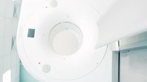 Bright room with modern MRI machine. Rotation view Video stock 163367945
