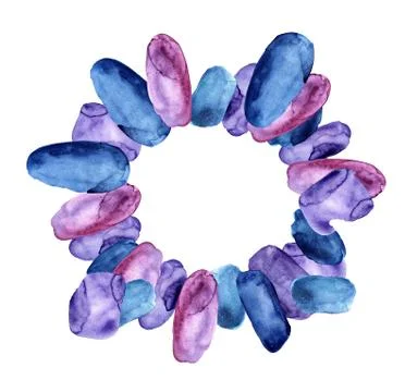 Bright round pattern of watercolor spots purple and blue petals for the design Stock Illustration