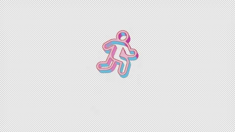 Bright running icon is jumping merrily. Retro style. Alpha channel black. Stock Footage 253413519