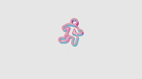 Bright running icon is jumping merrily. Retro style. Alpha channel black. Stock Footage 253413548