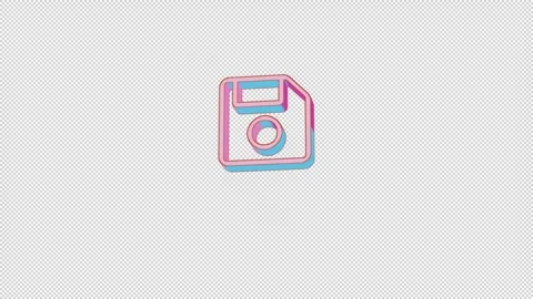 Bright save icon is jumping merrily. Retro style. Alpha channel black. Stock Footage 253411419