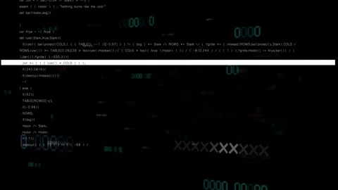 Bright scan bar appearing, central code and teal counters revealing code rows, Stock Footage 329910897