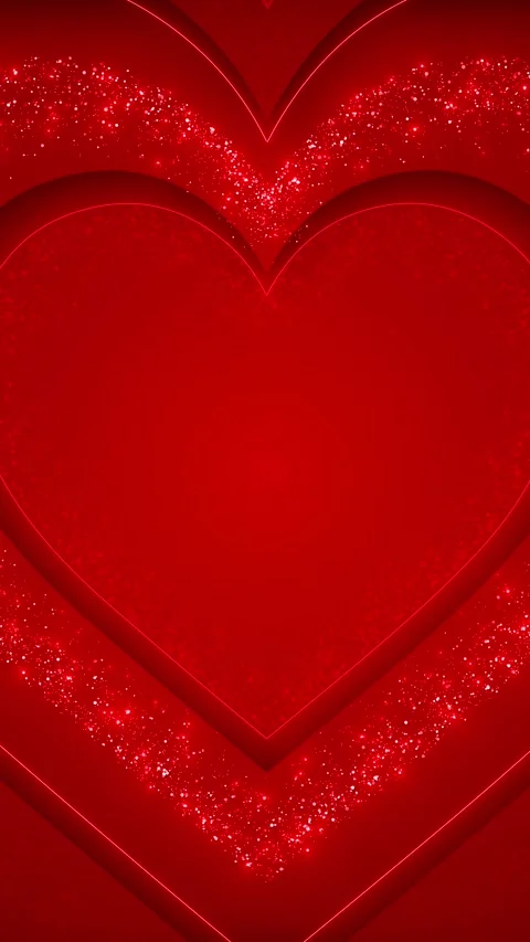 Bright scarlet heart frames overlap around a glowing particle heart, creating a Stock Footage 341042787