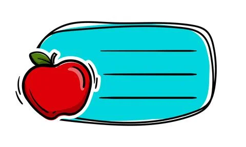 Bright school sticker with apple, label for diary Stock Illustration