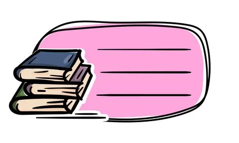 Bright school sticker with a stack of textbooks Stock Illustration