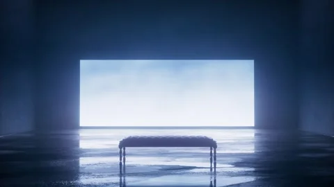 Bright screen splitting into horizontal light bands with a bench Stock Footage 346781900