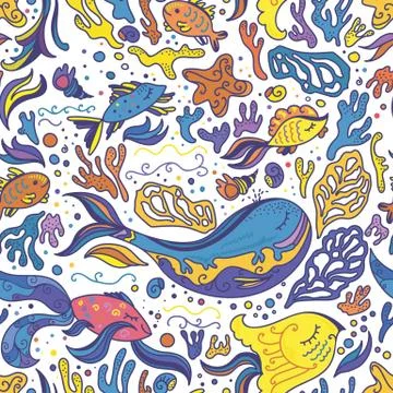 Bright sea doodle pattern Illustrazione stock