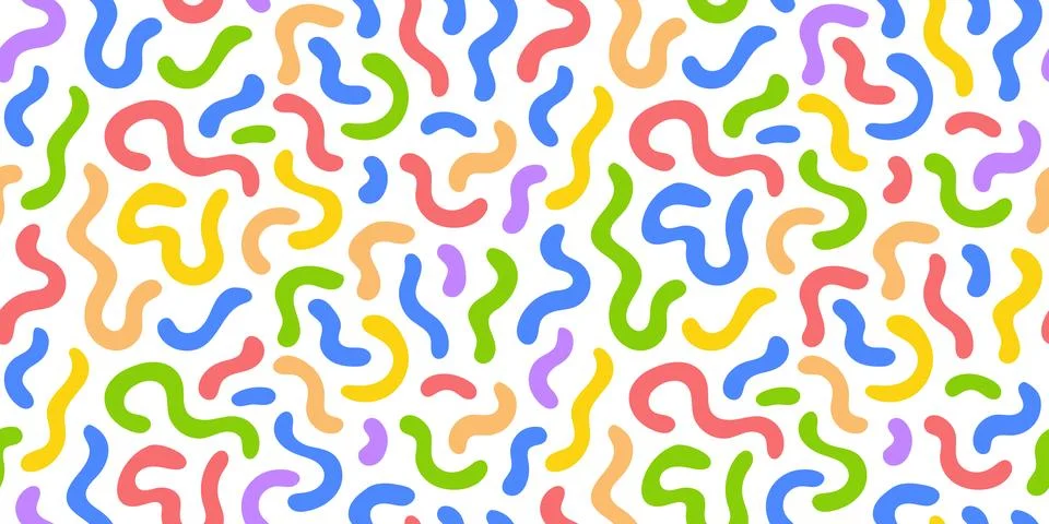 Bright seamless abstract pattern with colorful rounded squiggles and wavy Stock Illustration