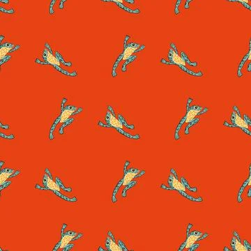 Bright seamless abstract zoo pattern with blue and yellow colored frog shapes Stock Illustration