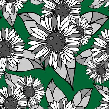Bright seamless background of large black and white inflorescences on a green Stock Illustration