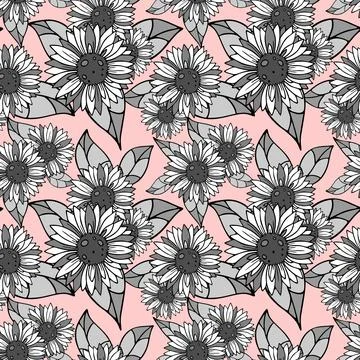 Bright seamless background of large black and white inflorescences on a pin.. Illustrazione stock
