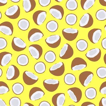 Bright seamless coconut pattern - hand drawn cartoon design. Trendy summer 스톡 일러스트