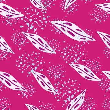 Bright seamless doodle pattern with white doodle leaf silhouettes. Pink backg Illustrazione stock