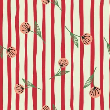 Bright seamless floral pattern with random located dandelion. White backgroun Illustrazione stock