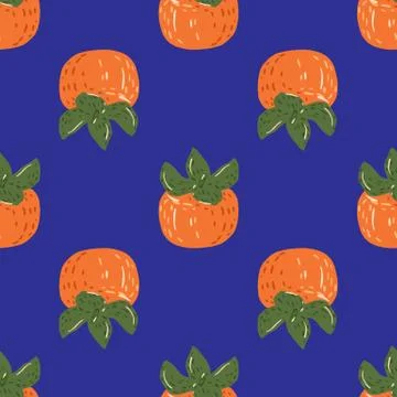 Bright seamless food pattern with fall harvest persimmon silhouettes. Orange  Stock Illustration