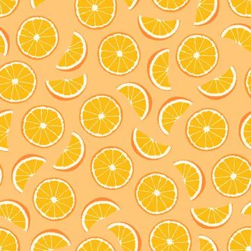 Bright seamless fruit pattern - hand drawn design. Repeatable orange background Stock Illustration