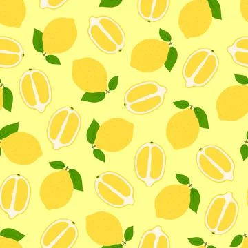 Bright seamless fruit pattern - hand drawn design. Repeatable yellow background Stock Illustration