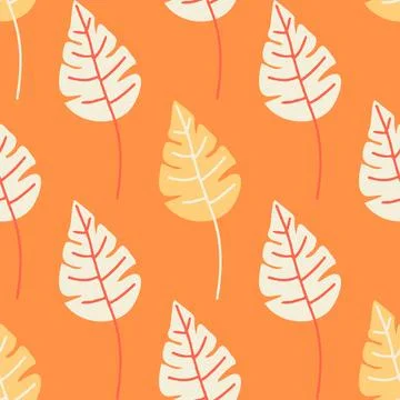 Bright seamless leaf pattern on orange background Illustrazione stock