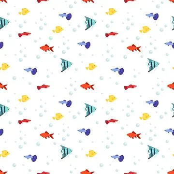 Bright seamless marine pattern with fish and bubbles 스톡 일러스트