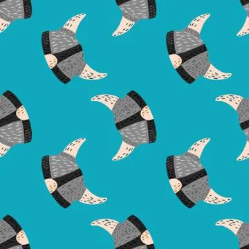 Bright seamless nordic pattern with grey colored viking helmet silhouettes. B Stock Illustration