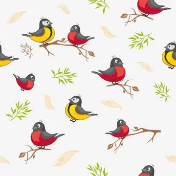 Bright seamless pattern with birds on a white background. Model for clothing Stock Illustration